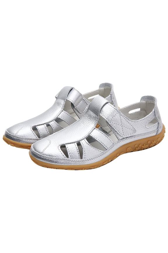 Women's Casual Sandals Summer Comfort Closed Toe Ankle Strap Beach Shoes Soft Sole Orthopedic Sandals Non Slip Closed Toe Women's Retro Flat Sandals, Solid Color Hook & Loop Casual Outdoor Shoes