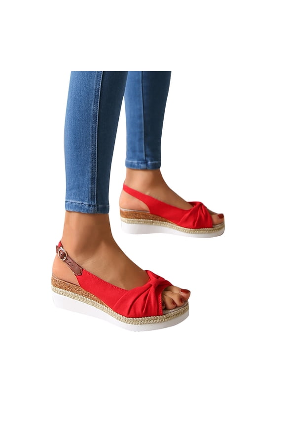 Women's Casual Sandals with Bow Wedge Peep Toe Comfortable Summer Sandals Slingback Elegant Slip-On Fish Mouth Sandals
