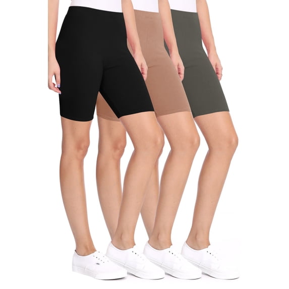 Women's Casual Seamless High Waist Solid Biker Shorts Pants (Pack of 3)