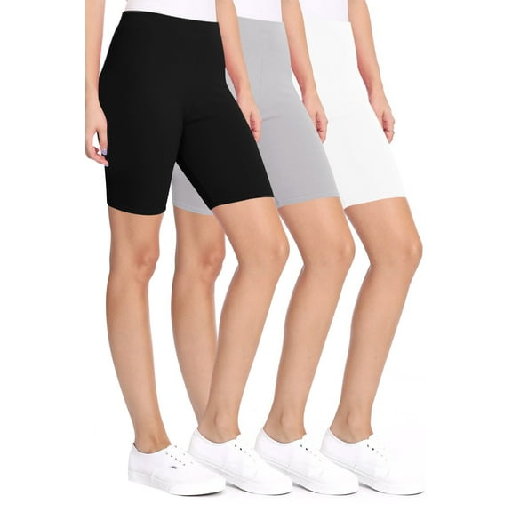 Women's Casual Seamless High Waist Solid Biker Shorts Pants (Pack of 3)