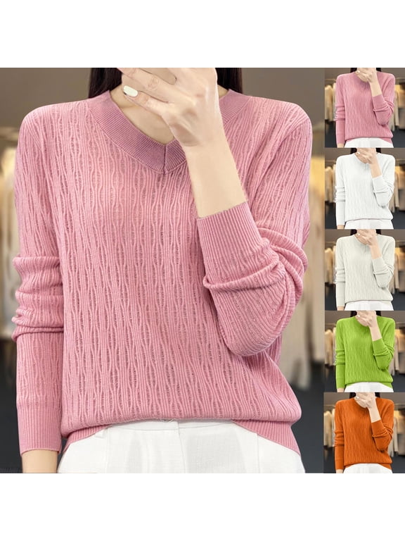 Women's Casual Semi High Neck Loose Fit Knitted Sweater Tops Pullovers Cardigans Solid Color Soft Warm Fashion Essential for Daily Wear Work Office Vacation | Aestivo,Beige M