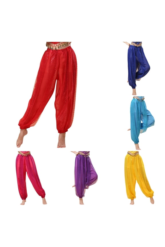 Women's Casual Sequin Belly Dance Performance Pants Chiffon Highlight Trouser Comfy Trousers Pants for Women