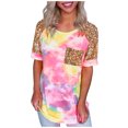 thumbnail image 1 of Women's Casual Sequins Glitter Summer T Shirts Short Sleeve Crewneck/V Neck Tie Dye Tee Tops Chest Pocketed Blouses, 1 of 7