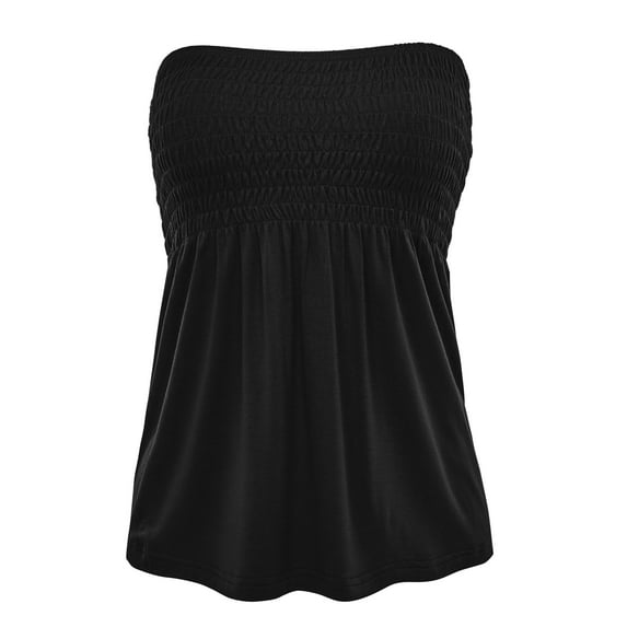 Women's Casual Sexy Off Shoulder Tube Top Pleated Sleeveless Babydoll Shirts