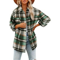 Women's Casual Shacket Jacket Long Sleeve Button Down Shirts Blouses Tops,green,M