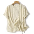 thumbnail image 1 of Women's Casual Shirt, Short Sleeve Lace Up Blouse, Flattering Polyester Top for Summer, Round Neck Versatile Basic Tee, 1 of 9