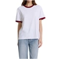 thumbnail image 1 of Women's Casual Shirt Short Sleeve Round Neck, Color Block Cotton Top Loose Fit, Versatile Plain Summer Blouse for Daily Outfits, 1 of 4