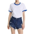thumbnail image 1 of Women's Casual Shirt Short Sleeve Round Neck, Color Block Cotton Top Loose Fit, Versatile Plain Summer Blouse for Daily Outfits, 1 of 4