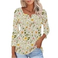 thumbnail image 1 of Women's Casual Shirts 3/4 Sleeve V-Neck Blouses Tops Fashion Floral Print T-Shirt Dressy Tunic Top Loose Pullover Womens Shirts, 1 of 6