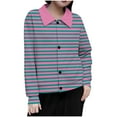 thumbnail image 1 of Women's Casual Shirts Lapel Button Down Stripes Cardigan Casual Loose Lightweight Stylish Blouse Spring Fall Outfit (XL, Watermelon Red), 1 of 5