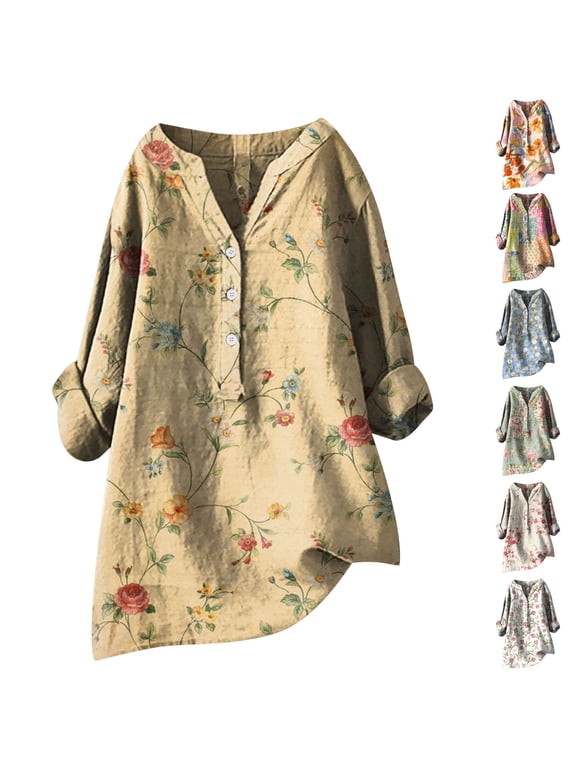 Women's Casual Shirts Long Sleeve Loose Button Down Blouse Tops Stand Solid Long Casual Shirt Blouse Loose Shirts S