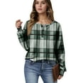 thumbnail image 1 of Women's Casual Shirts Long Sleeve Tops Button Up V Neck Loose Knit Fall Favorites For Women with Large Plaid Print Waffle Henley Shirt, Autumn Winter Fashion Comfortable Blouse,Dark Green,L, 1 of 7