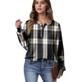 thumbnail image 1 of Women's Casual Shirts Long Sleeve Tops Button Up V Neck Loose Knit Fall Favorites For Women with Retro Plaid Print Waffle Henley Shirt, Classic Autumn Wear,Gray,S, 1 of 7