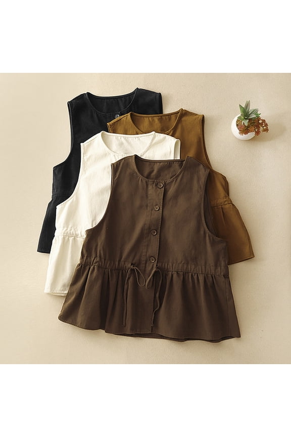 Women's Casual Shirts Sleeveless Vest Jacket Loose Fitting Slimming Age Reducing Crew Neck Ruffled Edge Sense Top Basic Cute Shirts M