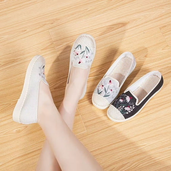 Women's Casual Shoes Breathable Wedges Slip On Walking Sneakers Flat Loafers Shoes Beige 5.5