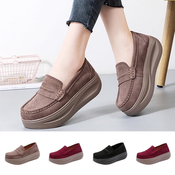 Women's Casual Shoes Comfortable Slip-On Wedge Heels Solid Color Round Toe Thick Sole Fashionable Footwear for Everyday Use