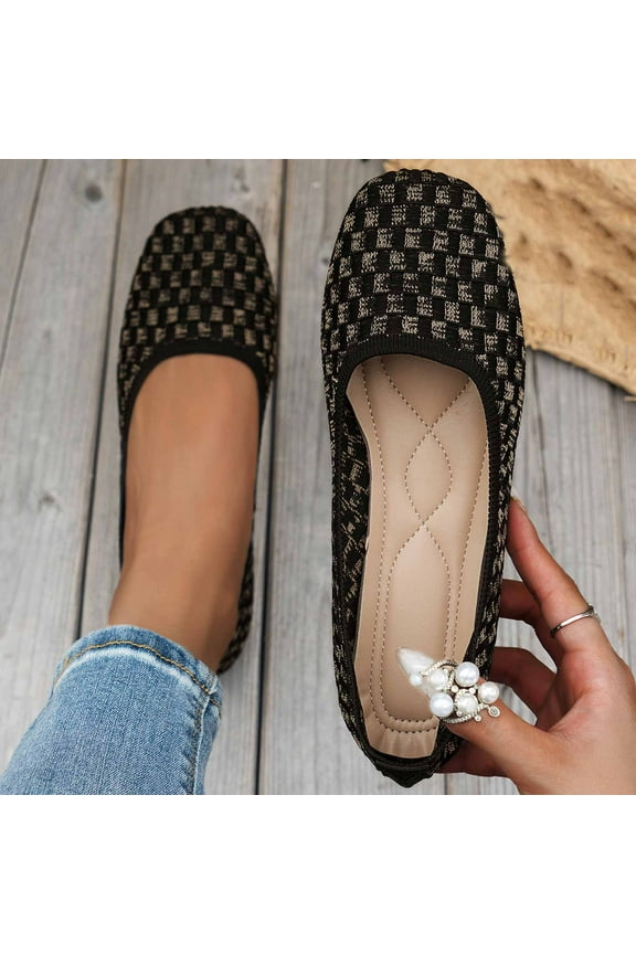 Women's Casual Shoes Large Size Shallow Breathable Flying Mesh Woven Shoes Womens Fashion Square Toe Color Matching Walking Shoes