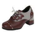 thumbnail image 1 of Women's Casual Shoes Leather Retro Ankle Boots Heel Lace Up Comfortable Walking Shoes Sole Fashion Footwear Daily Use, 1 of 9