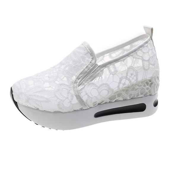 Women's Casual Shoes Women Hollow Platform Casual Shoes Solid Color Breathable Wedge Espadrilles