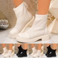 thumbnail image 1 of Women's Casual Short Ankle Boots Chunky Heel Round Toe Breathable Knit & Faux Leather Upper Everyday Wear, 1 of 10