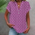 thumbnail image 1 of Women's Casual Short Sleeve Blouse, Printed V-Neck Button Down Top, Lightweight Polyester Shirt for Home and Daily Wear, 1 of 5