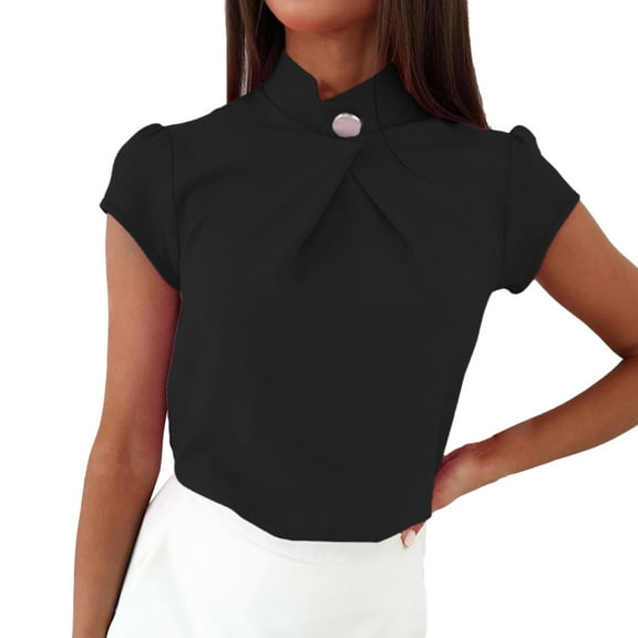 Women's Casual Short Sleeve Blouse Puff Sleeve Button Up T-Shirt Comfortable Stylish Ladies Top Soft Breathable Fabric Fashion