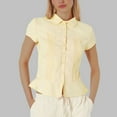 thumbnail image 1 of Women's Casual Short Sleeve Blouse Pure Color Turn Down Collar Shirt Tops For Daily Wear All Seasons With Stockings Pairing Poplin Blouses for Women Modern Shirts for Women Button up Shirt Womens, 1 of 3