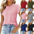 thumbnail image 1 of Women's Casual Short Sleeve Button Down Blouse Shirt Top with Solid Color Fold Round Neck Loose Fit Breathable Cotton for Work Office Summer Fashion | CSEONE,Army Green L, 1 of 8