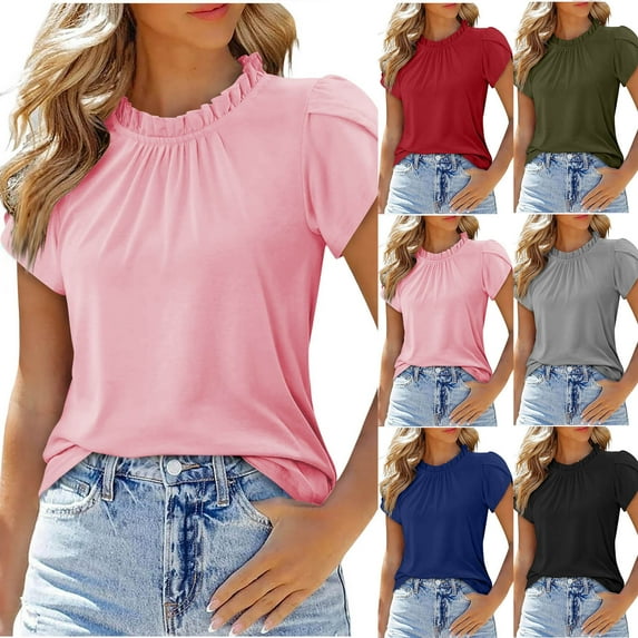 Women's Casual Short Sleeve Button Down Blouse Shirt Top with Solid Color Fold Round Neck Loose Fit Breathable Cotton for Work Office Summer Fashion | CSEONE,Army Green L