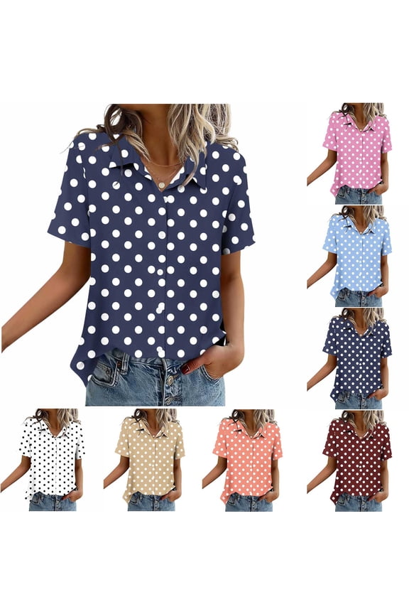 Women's Casual Short Sleeve Button Down Top Shirts Blouses Solid Color Comfortable Daily Wear Business Casual Work Office Fashion Essential Gift for Women | Aestivo,Navy L