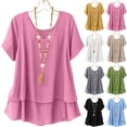 thumbnail image 1 of Women's Casual Short Sleeve Button Down Tunic Top Blouse Shirt Solid Color Linen Look Loose Fit T-Shirt for Business Casual Work Office Vacation Daily Wear Fashion Essential, 1 of 9