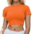 thumbnail image 1 of Women's Casual Short Sleeve Crop T Shirt Round Neck Basic Solid Top For Spring Summer Everyday Wear Comfortable Breathable Soft Stretch Fit Fashion Tee, 1 of 4