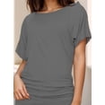 thumbnail image 1 of Women's Casual Short Sleeve Dolman Boat Neck Summer T Shirts with pleats Size S-3XL, 1 of 4
