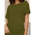 thumbnail image 1 of Women's Casual Short Sleeve Dolman Boat Neck Summer T Shirts with pleats Size S-3XL, 1 of 4
