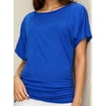 thumbnail image 1 of Women's Casual Short Sleeve Dolman Boat Neck Summer T Shirts with pleats Size S-3XL, 1 of 4