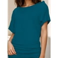 thumbnail image 1 of Women's Casual Short Sleeve Dolman Boat Neck Summer T Shirts with pleats Size S-3XL, 1 of 4