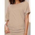 thumbnail image 1 of Women's Casual Short Sleeve Dolman Boat Neck Summer T Shirts with pleats Size S-3XL, 1 of 4