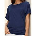 thumbnail image 1 of Women's Casual Short Sleeve Dolman Boat Neck Summer T Shirts with pleats Size S-3XL, 1 of 4