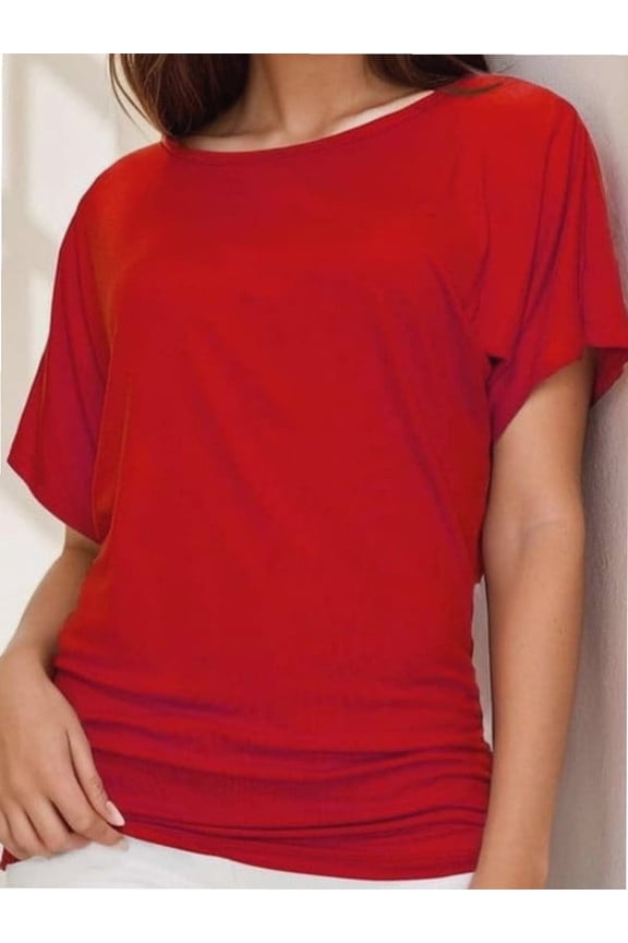 Women's Casual Short Sleeve Dolman Top Boat Neck T Shirts