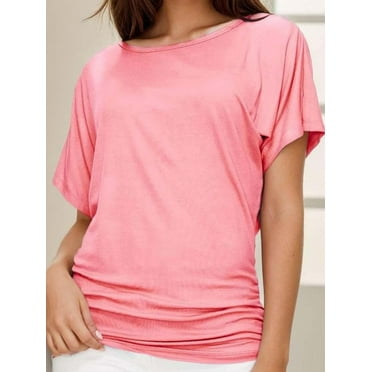 Women's Solid Color Casual Peplum Short Sleeve Dolman Top Boat Neck T Shirt