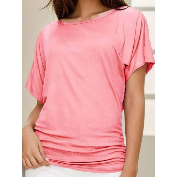 Women's Casual Short Sleeve Dolman Top Boat Neck T Shirts