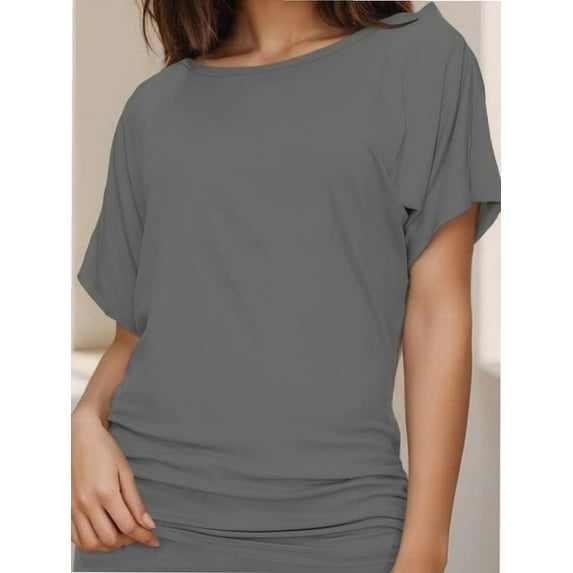 Women's Casual Short Sleeve Dolman Top Boat Neck T Shirts