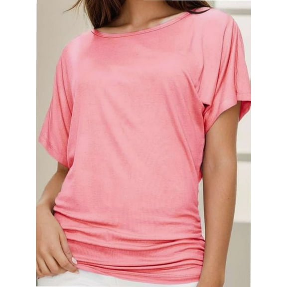 Women's Casual Short Sleeve Dolman Top Boat Neck T Shirts