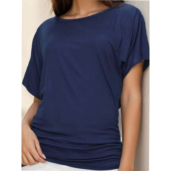 Women's Casual Short Sleeve Dolman Top Boat Neck T Shirts