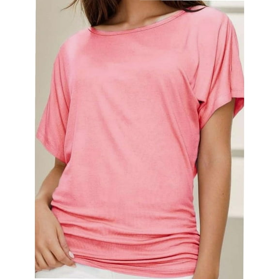 Women's Casual Short Sleeve Dolman Top Boat Neck T Shirts