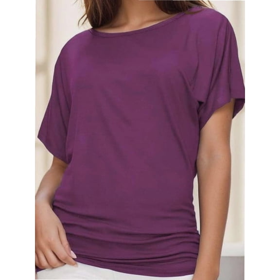 Women's Casual Short Sleeve Dolman Top Boat Neck T Shirts