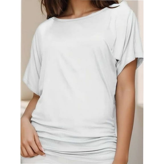 Women's Casual Short Sleeve Dolman Top Boat Neck T Shirts