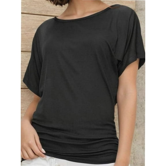 Women's Casual Short Sleeve Dolman Top Boat Neck T Shirts