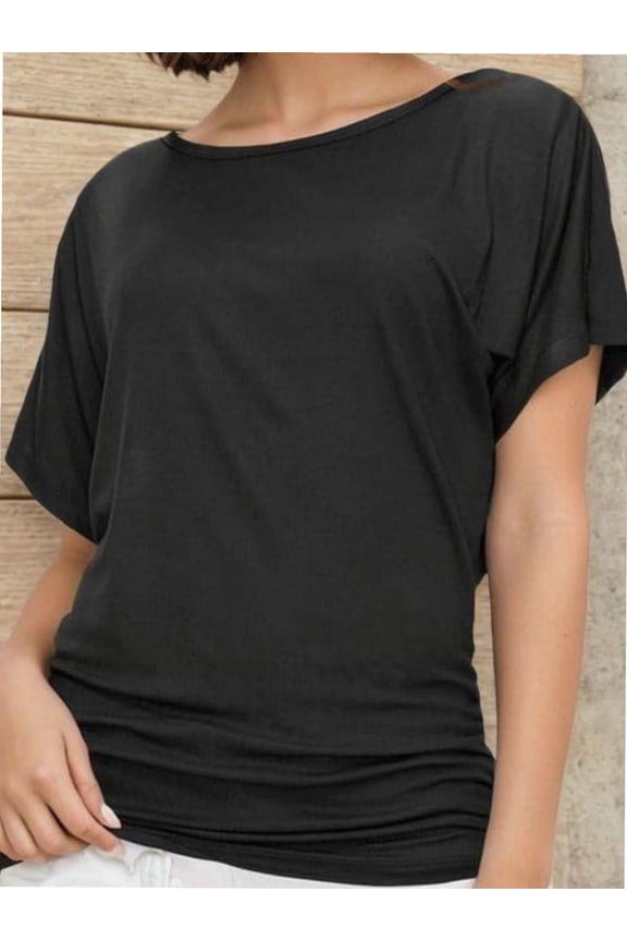 Women's Casual Short Sleeve Dolman Top Boat Neck T Shirts