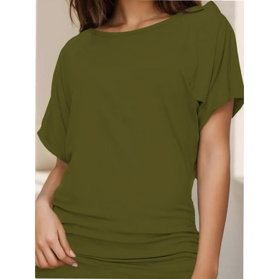 Women's Casual Short Sleeve Dolman Top Boat Neck T Shirts
